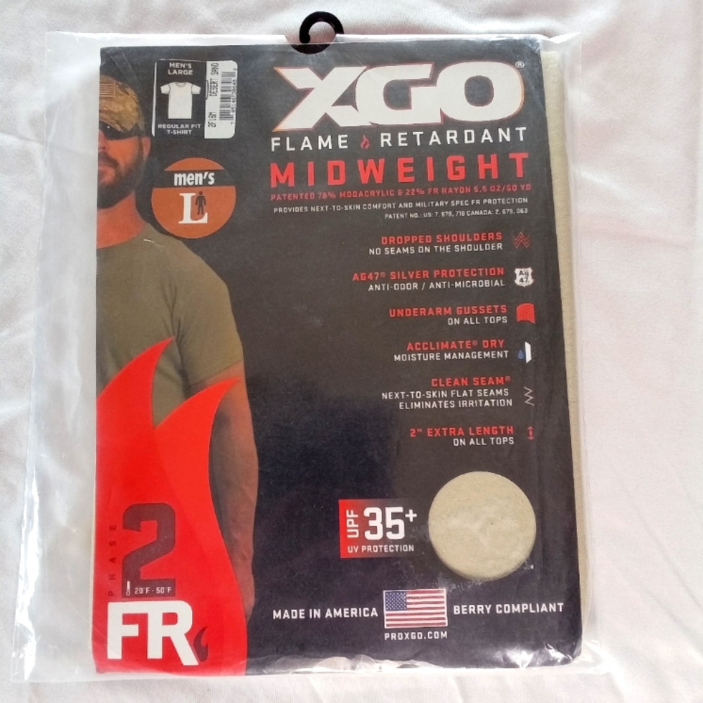 XGO NWT BASE LAYER Phase 2 Flame Retardant Mid Weight Men's T-Shirt L UPF 35+